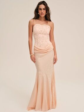 $589 NWT For Love And Lemons “Karissa” Maxi Gown in Peach Sz 0